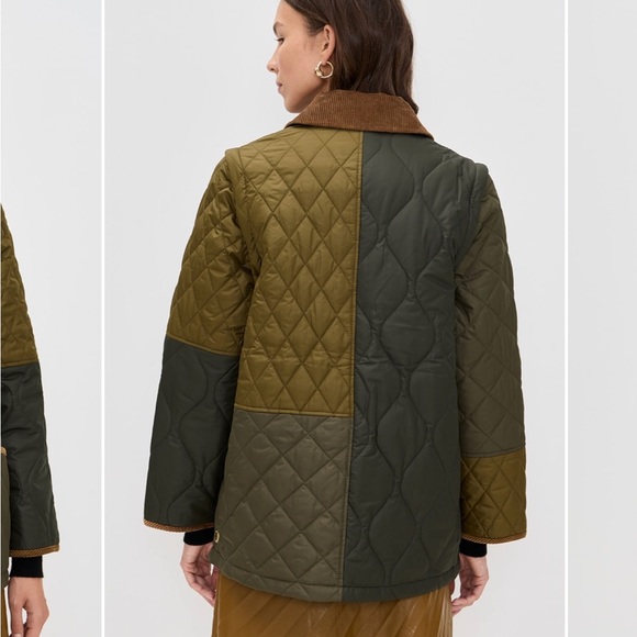 Brand new Barbour 10 US Lorrie Quilted Barn Jacket Sage Green Patchwork Gold - Picture 3 of 8